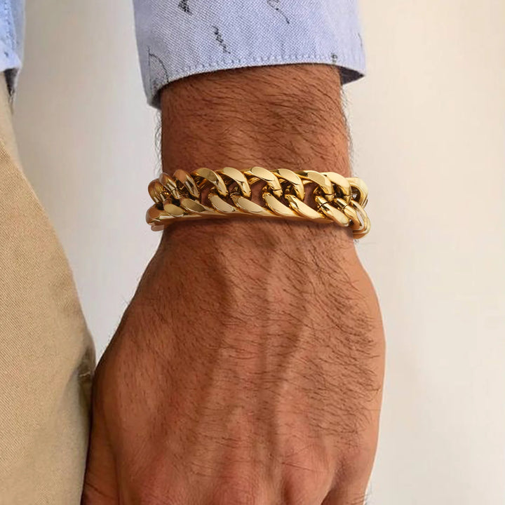 Mens Gold Color Cuban Chain Bracelet