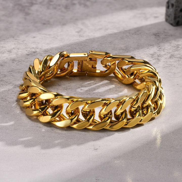 Mens Gold Color Cuban Chain Bracelet