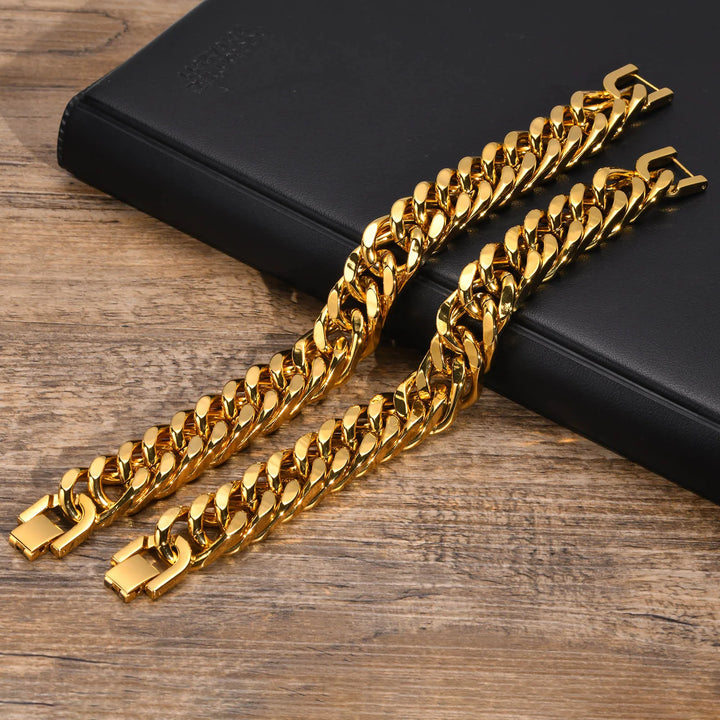 Mens Gold Color Cuban Chain Bracelet